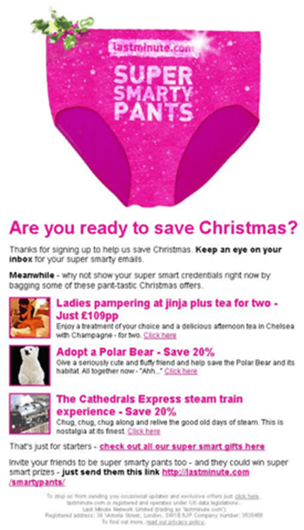 Give your welcome email a festive makover like lastminute.com
